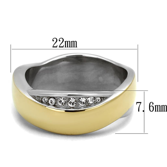 Two Tone IP Gold (Ion Plating) Stainless Steel Ring with Top Grade Crystal  in Clear TK2264