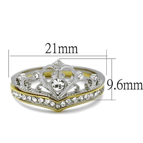 Two Tone IP Gold (Ion Plating) Stainless Steel Ring with Top Grade Crystal  in Clear TK2294