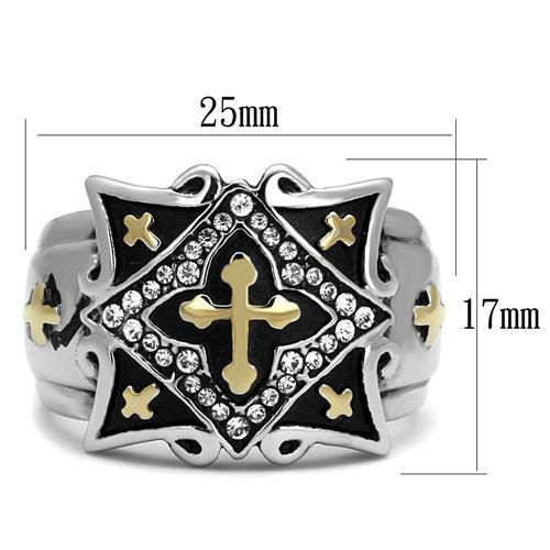 Two Tone IP Gold (Ion Plating) Stainless Steel Ring with Top Grade Crystal  in Clear TK2517