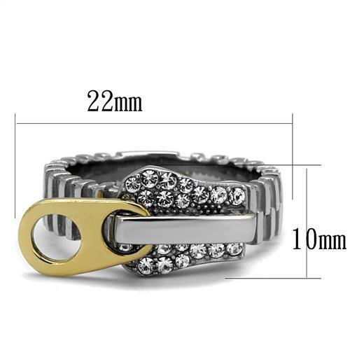 Two Tone IP Gold (Ion Plating) Stainless Steel Ring with Top Grade Crystal  in Clear TK2520