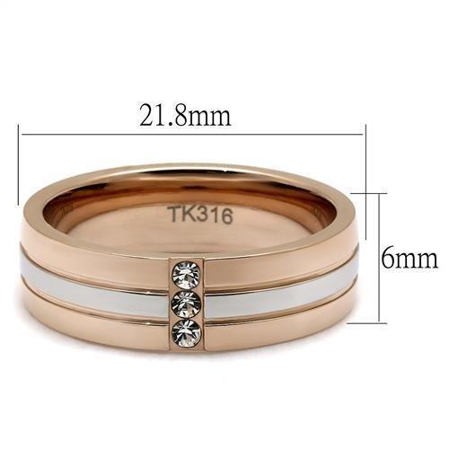 Two Tone IP Rose Gold Stainless Steel Ring with Top Grade Crystal  in Clear TK2570
