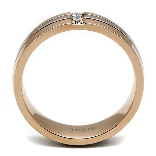 Two Tone IP Rose Gold Stainless Steel Ring with Top Grade Crystal  in Clear TK2570
