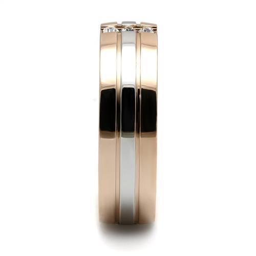 Two Tone IP Rose Gold Stainless Steel Ring with Top Grade Crystal  in Clear TK2570