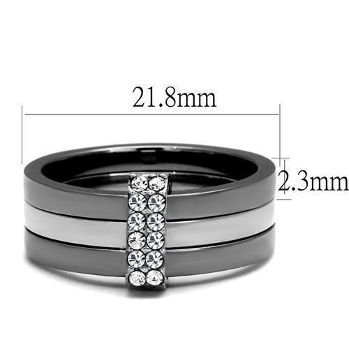 Two Tone IP Light Black (IP Gun) Stainless Steel Ring with Top Grade Crystal  in Clear TK2599