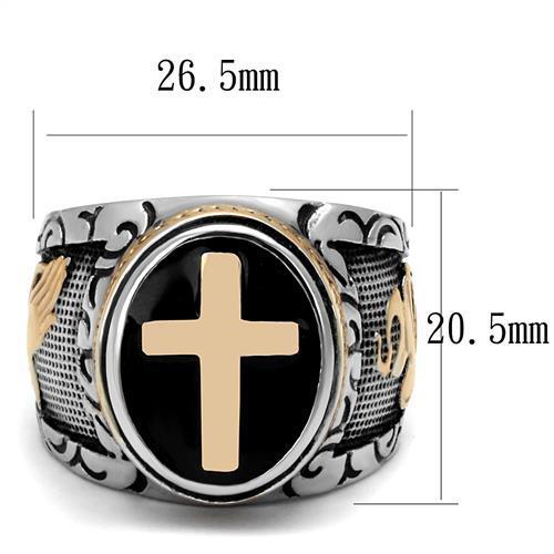 Two Tone IP Rose Gold Stainless Steel Ring with Epoxy  in Jet TK2623