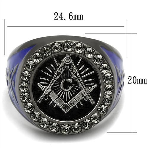 Two Tone IP Light Black (IP Gun) Stainless Steel Ring with Top Grade Crystal  in Black Diamond TK2637