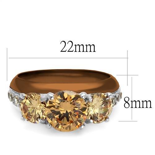 Two Tone IP Light Brown (IP Light coffee) Stainless Steel Ring with AAA Grade CZ  in Champagne TK2656