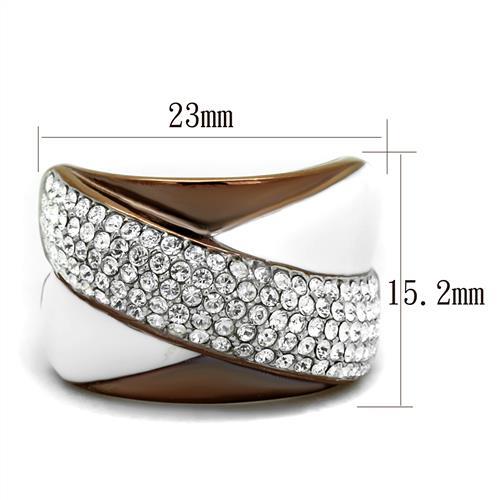 Two Tone IP Light Brown (IP Light coffee) Stainless Steel Ring with Top Grade Crystal  in Clear TK2765
