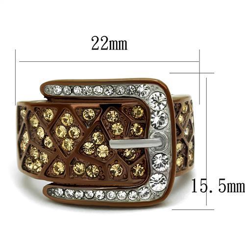 Two Tone IP Light Brown (IP Light coffee) Stainless Steel Ring with Top Grade Crystal  in Citrine Yellow TK2770