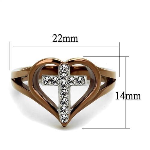 Two Tone IP Light Brown (IP Light coffee) Stainless Steel Ring with Top Grade Crystal  in Clear TK2802