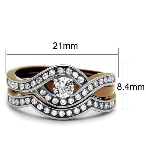 Two Tone IP Light Brown (IP Light coffee) Stainless Steel Ring with AAA Grade CZ  in Clear TK2953