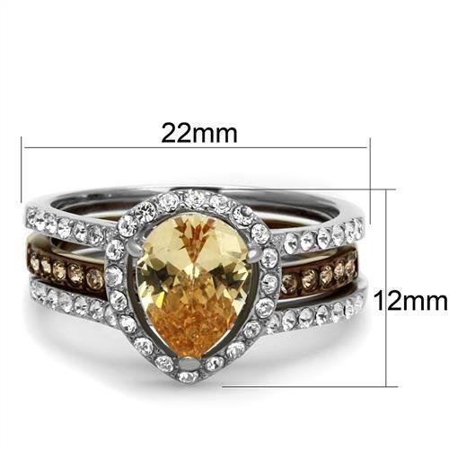 Two Tone IP Light Brown (IP Light coffee) Stainless Steel Ring with AAA Grade CZ  in Champagne TK2961
