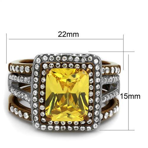 Two Tone IP Light Brown (IP Light coffee) Stainless Steel Ring with AAA Grade CZ  in Topaz TK2962