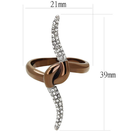 Two Tone IP Light Brown (IP Light coffee) Stainless Steel Ring with Top Grade Crystal  in Clear TK2991