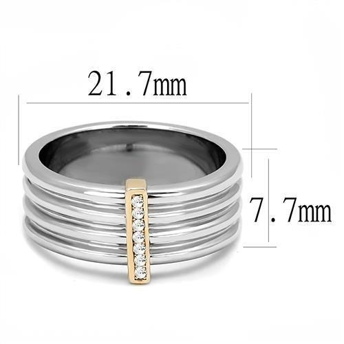 Two Tone IP Rose Gold Stainless Steel Ring with Top Grade Crystal  in Clear TK3176