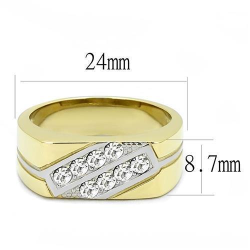 Two Tone IP Gold (Ion Plating) Stainless Steel Ring with Top Grade Crystal  in Clear TK3186