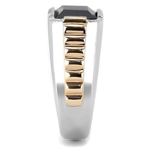 Two Tone IP Rose Gold Stainless Steel Ring with Synthetic Onyx in Jet TK3227