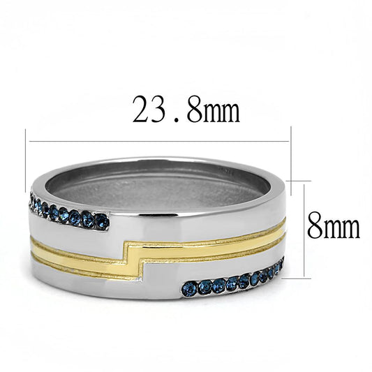 Two Tone IP Gold (Ion Plating) Stainless Steel Ring with Top Grade Crystal  in Montana TK3266