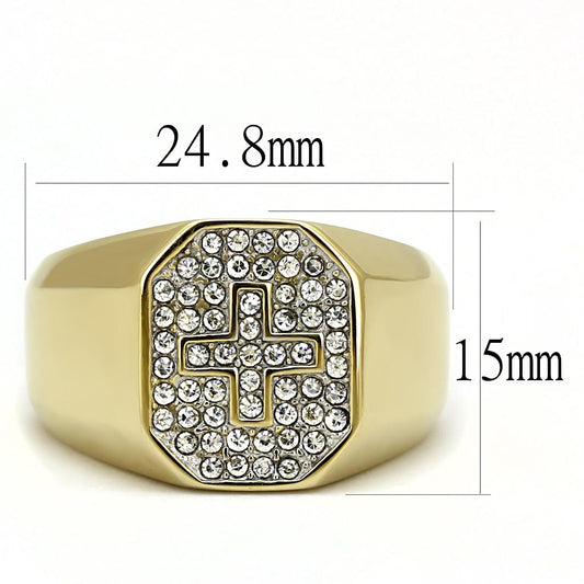 Two Tone IP Gold (Ion Plating) Stainless Steel Ring with Top Grade Crystal  in Clear TK3270