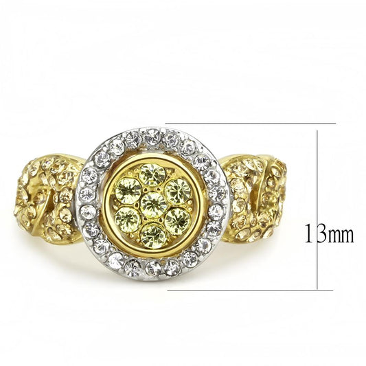 Two Tone IP Gold (Ion Plating) Stainless Steel Ring with Top Grade Crystal  in Multi Color TK3704
