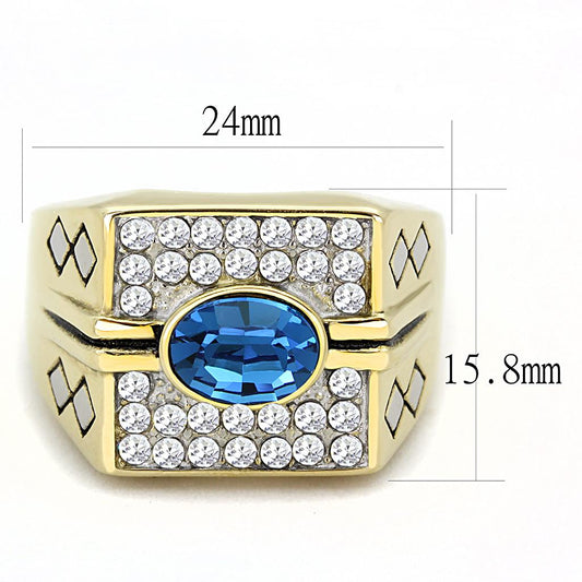 Two Tone IP Gold (Ion Plating) Stainless Steel Ring with Top Grade Crystal  in Montana TK752
