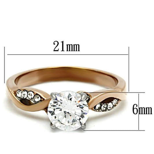 Two Tone IP Rose Gold Stainless Steel Ring with AAA Grade CZ  in Clear TK1163
