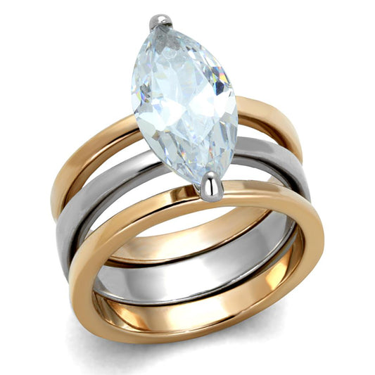  Two Tone IP Rose Gold Stainless Steel Ring with AAA Grade CZ  in Clear LO3554  