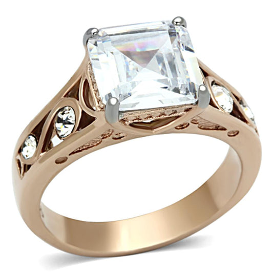  Two Tone IP Rose Gold Stainless Steel Ring with AAA Grade CZ  in Clear TK1059  