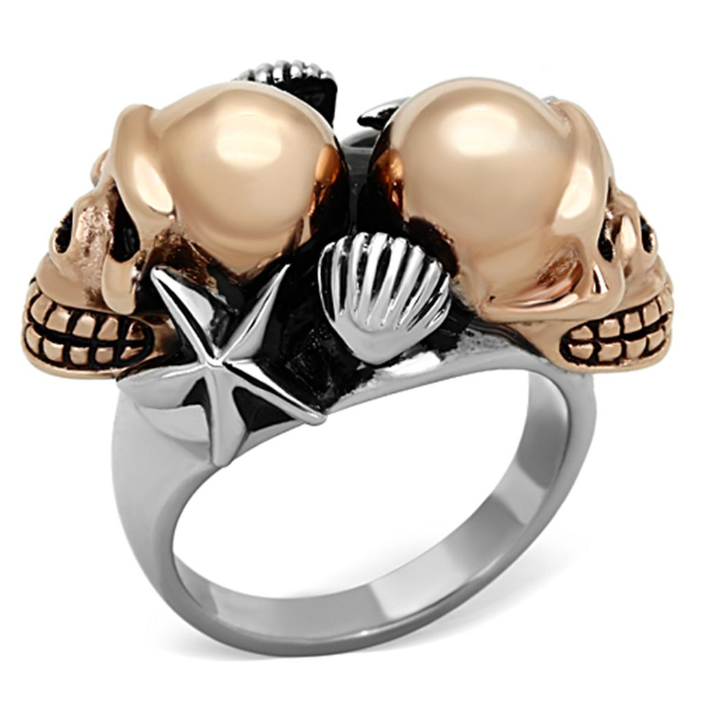  Two Tone IP Rose Gold Stainless Steel Ring with Epoxy  in Jet TK1119  