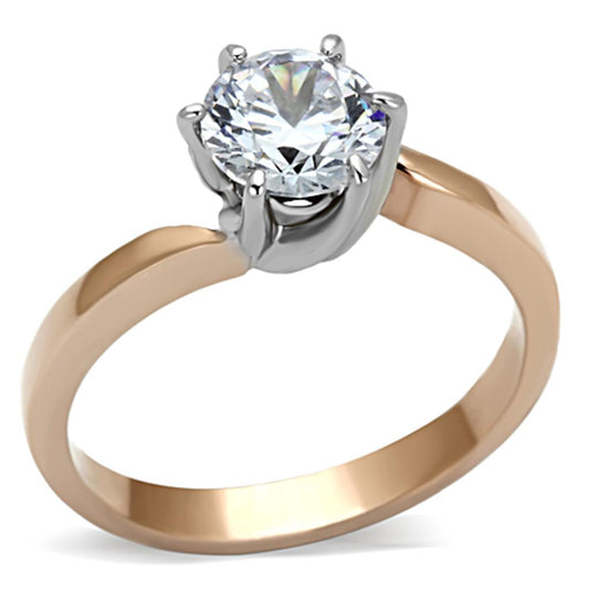  Two Tone IP Rose Gold Stainless Steel Ring with AAA Grade CZ  in Clear TK1161  