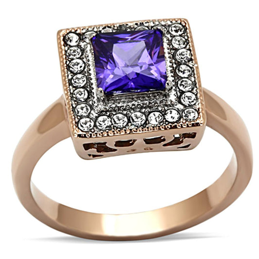  Two Tone IP Rose Gold Stainless Steel Ring with AAA Grade CZ  in Tanzanite TK1162  