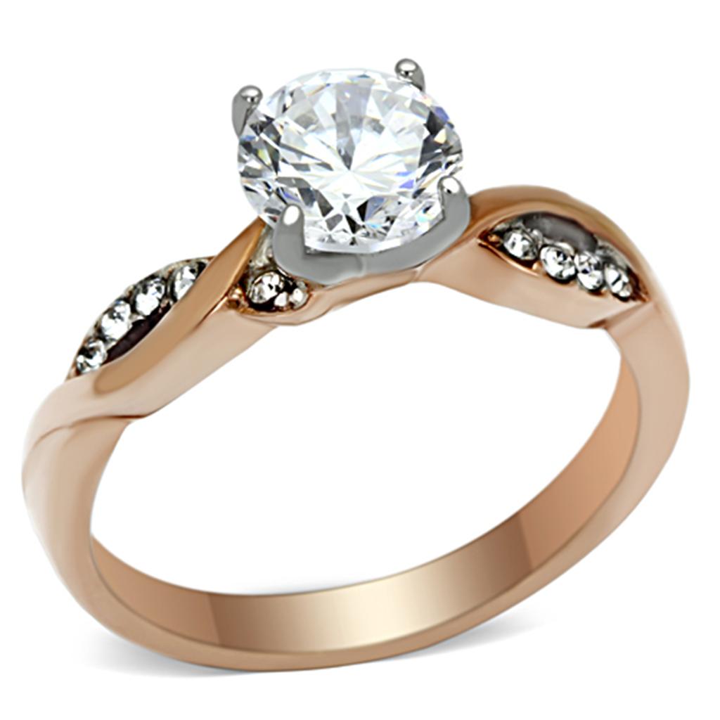  Two Tone IP Rose Gold Stainless Steel Ring with AAA Grade CZ  in Clear TK1163  