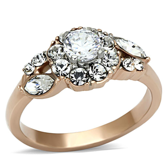  Two Tone IP Rose Gold Stainless Steel Ring with AAA Grade CZ  in Clear TK1164  