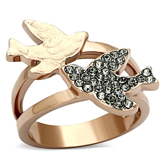  Two Tone IP Rose Gold Stainless Steel Ring with Top Grade Crystal  in Black Diamond TK1165  