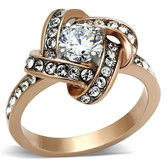  Two Tone IP Rose Gold Stainless Steel Ring with AAA Grade CZ  in Clear TK1166  