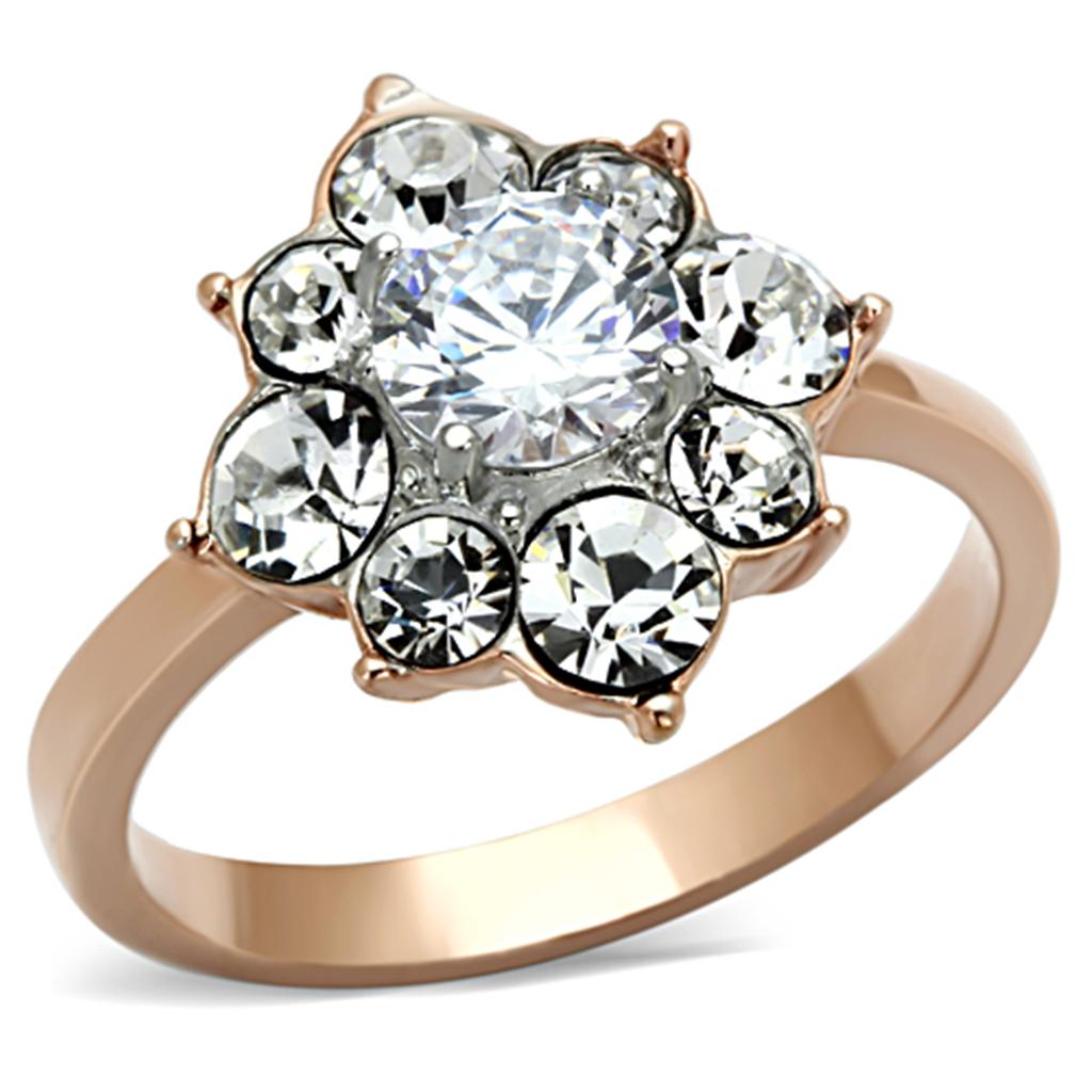  Two Tone IP Rose Gold Stainless Steel Ring with AAA Grade CZ  in Clear TK1168  