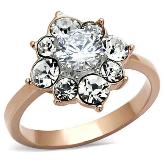  Two Tone IP Rose Gold Stainless Steel Ring with AAA Grade CZ  in Clear TK1168  