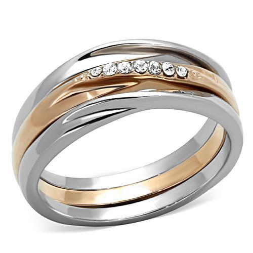  Two Tone IP Rose Gold Stainless Steel Ring with Top Grade Crystal  in Clear TK1340  
