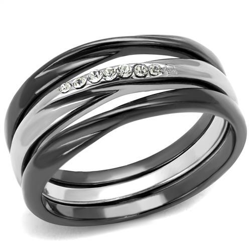  Two Tone IP Light Black (IP Gun) Stainless Steel Ring with Top Grade Crystal  in Clear TK1340PJ  