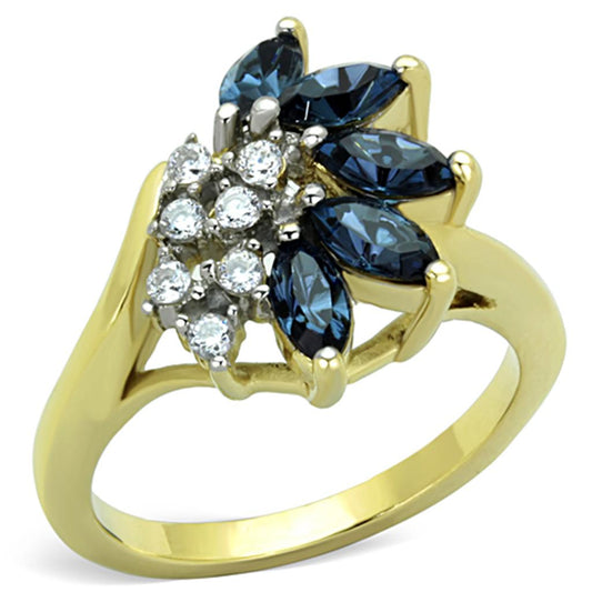  Two Tone IP Gold (Ion Plating) Stainless Steel Ring with Top Grade Crystal  in Montana TK1573  