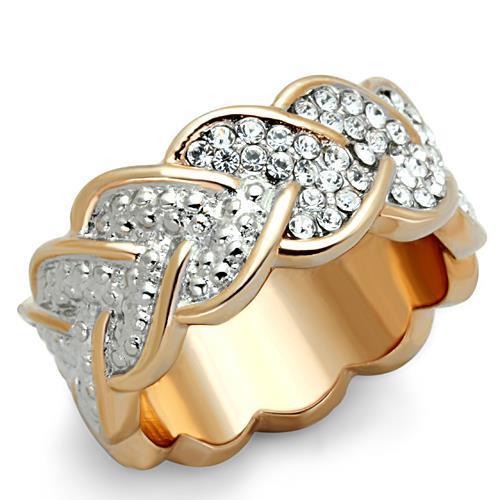 Two Tone IP Rose Gold Stainless Steel Ring with Top Grade Crystal  in Clear TK1691  