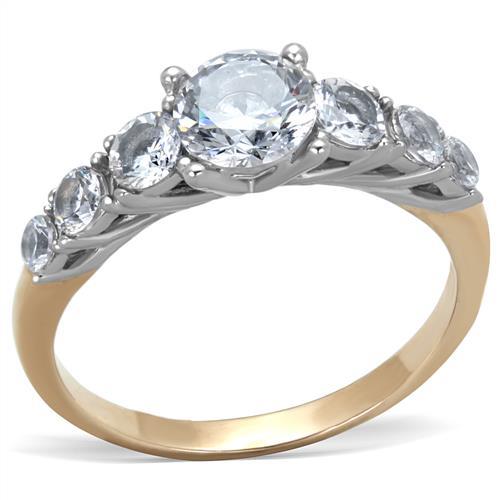  Two Tone IP Rose Gold Stainless Steel Ring with AAA Grade CZ  in Clear TK1794  