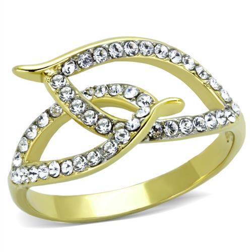 Two Tone IP Gold (Ion Plating) Stainless Steel Ring with Top Grade Crystal  in Clear TK1907  