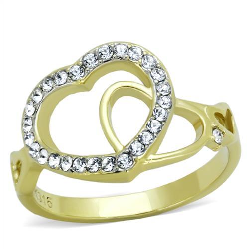  Two Tone IP Gold (Ion Plating) Stainless Steel Ring with Top Grade Crystal  in Clear TK1908  