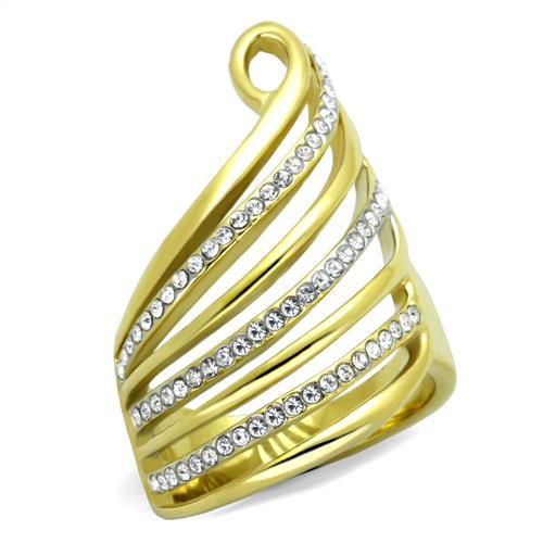  Two Tone IP Gold (Ion Plating) Stainless Steel Ring with Top Grade Crystal  in Clear TK1909  