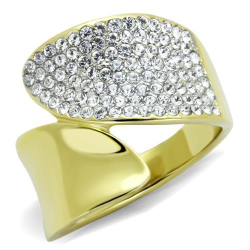  Two Tone IP Gold (Ion Plating) Stainless Steel Ring with Top Grade Crystal  in Clear TK1912  