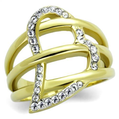  Two Tone IP Gold (Ion Plating) Stainless Steel Ring with Top Grade Crystal  in Clear TK1913  