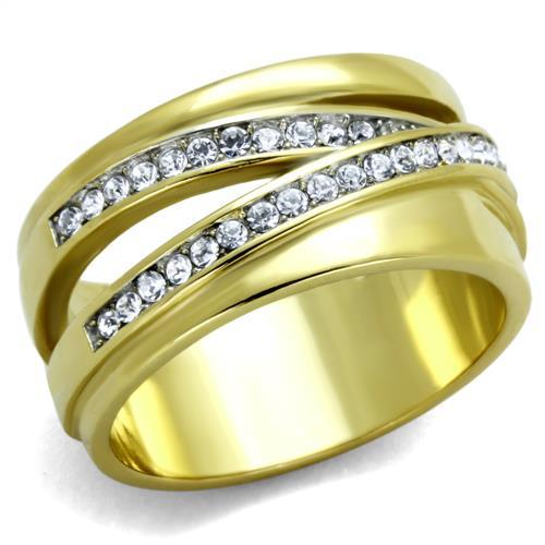  Two Tone IP Gold (Ion Plating) Stainless Steel Ring with Top Grade Crystal  in Clear TK1914  