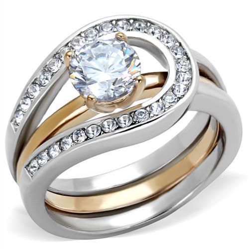  Two Tone IP Rose Gold Stainless Steel Ring with AAA Grade CZ  in Clear TK2032  