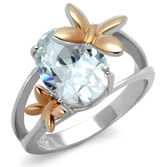  Two Tone IP Rose Gold Stainless Steel Ring with AAA Grade CZ  in Clear TK2135  